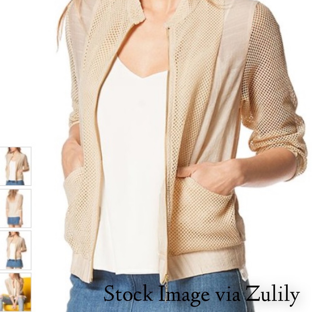 Beige Mesh Zip-Up Jacket